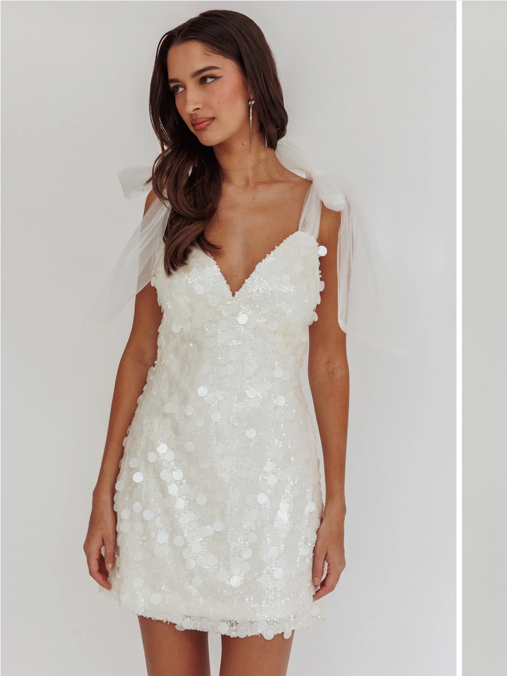 Mykonos Morning Tied Shoulder Sequin Mini Dress White